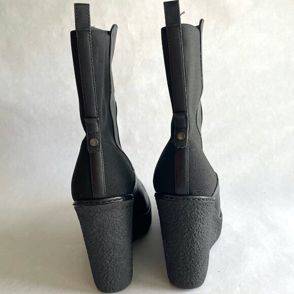 Moncler Women's Black Leather Wedge Ankle Boots Size 37 / US 6.5 - Picture 5 of 10